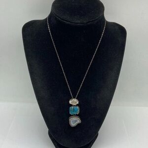 Silver Vintage  Necklace with Blue and Gray Stones